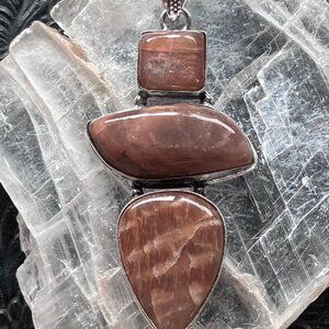 Peach Moonstone With Sunstone Crystal Pendant